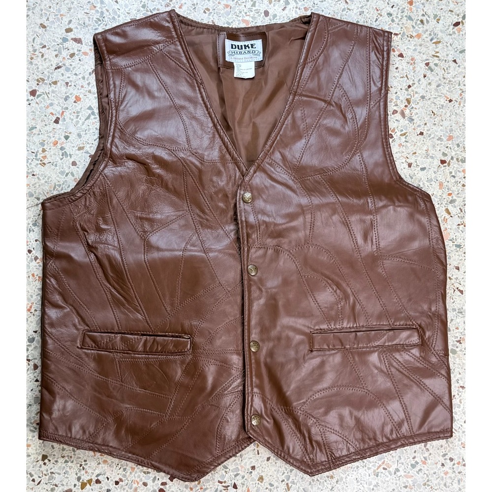 Duke Haband Men's Brown Vintage‎ Metal Button Up Leather Vest Size Medium